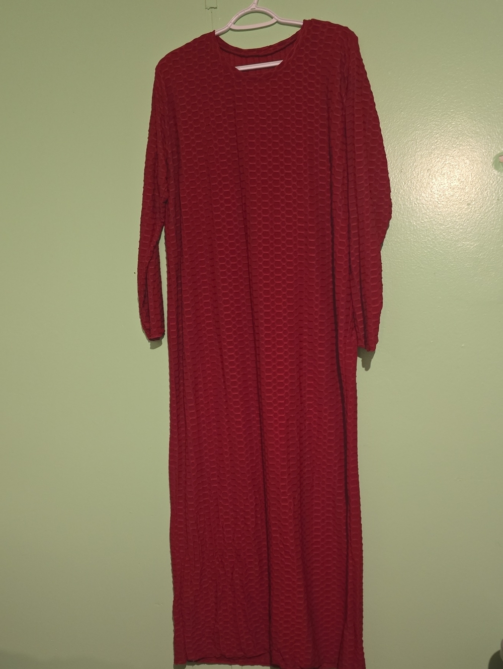 Red Long Sleeve Textured Women's  Dress